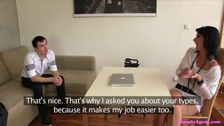 Female Agent - Tiny Guy Has A Huge Load Of Cum For Brunette Agent - 03/26/2013