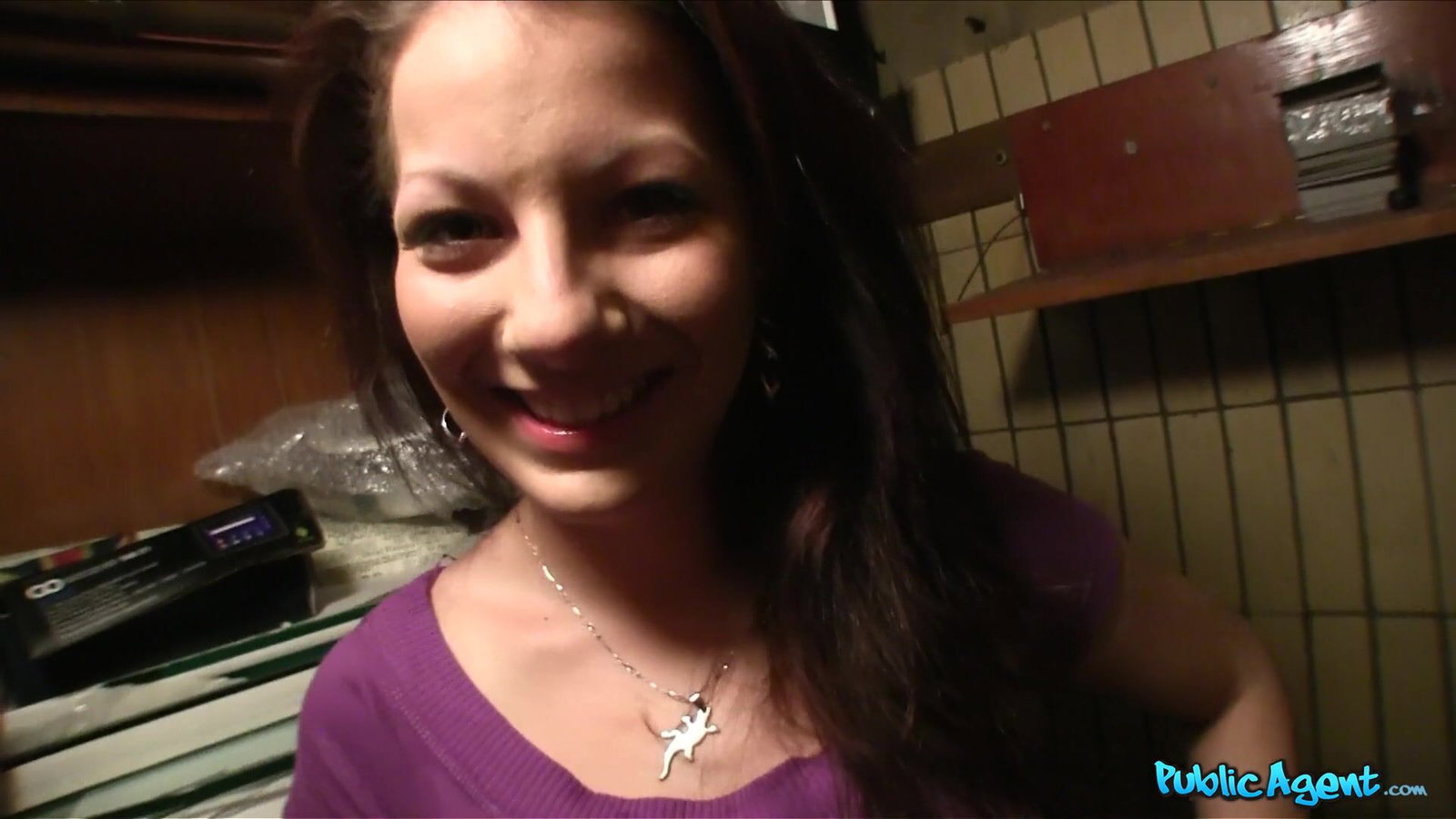 Public Agent - Lonely Brunette At Cafe Takes Dick Cream All Over Her Face - 04/26/2013