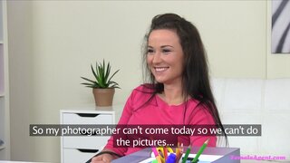 Female Agent - Agent Seduces Broke Brunette Babe - 11/28/2014