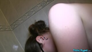 Public Agent - Hot glasses babe fucks in public bathroom - 06/29/2015