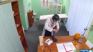 Fake Hospital - Doctors Halloween costume wardrobe malfunction gets blonde horny and wet - 10/27/2015