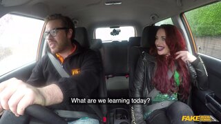 Fake Driving School - Crazy redhead fucks car gearstick - 06/25/2018