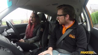 Fake Driving School - Crazy redhead fucks car gearstick - 06/25/2018