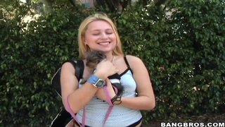 BangBros Remastered - Newbie girl jumps on the BangBus and ends up doing her first porno - 02/19/2013